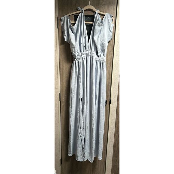 NEW DEEP SELF Light Blue V Neck Short Sleeve Maxi Dress M - Picture 6 of 6